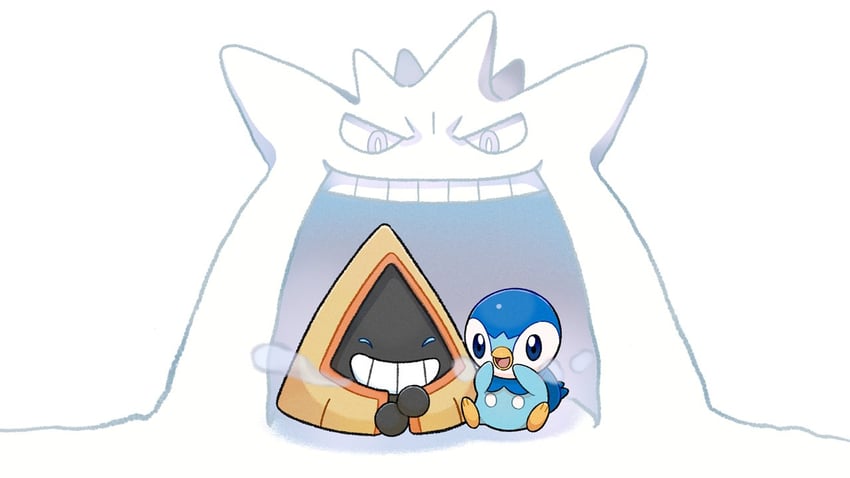 piplup, gengar, snorunt, and gigantamax gengar (pokemon) drawn by project_pochama