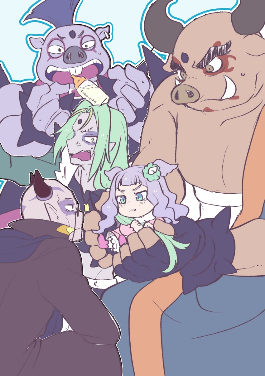 ellee-chan, kabaton, battamonda, skearhead, and minoton (precure and 1 more) drawn by temoshi_(tmtm1932)