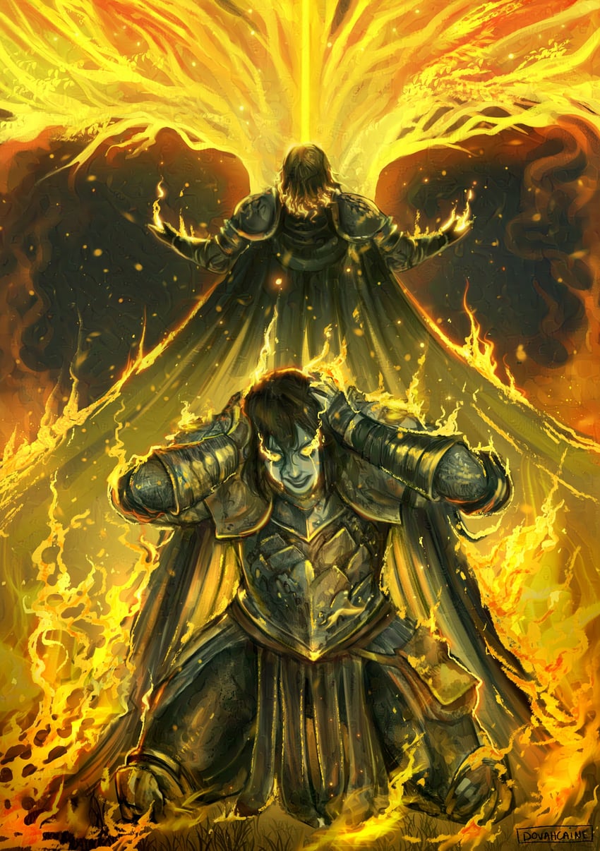 tarnished, lord of the frenzied flame, and pidge (elden ring) drawn by dovahcaine