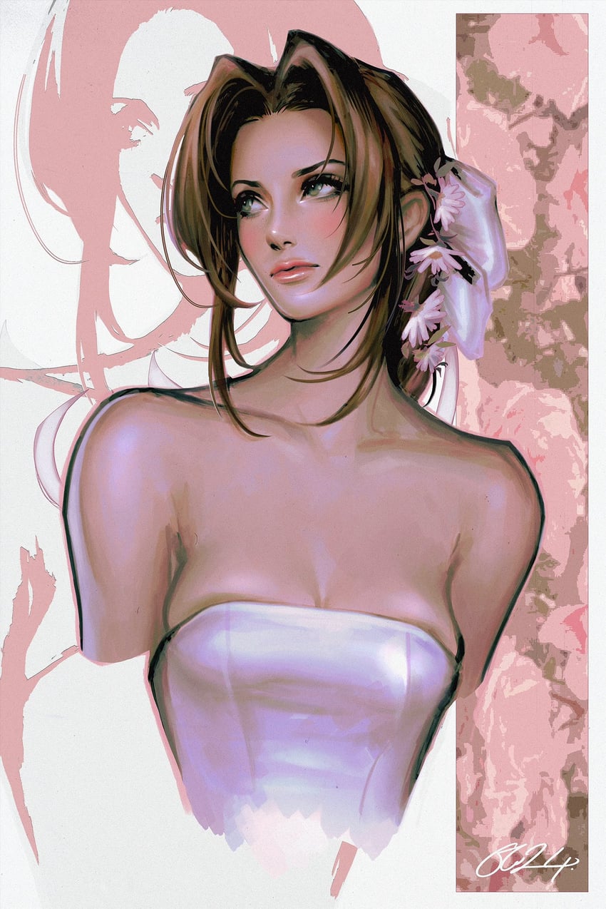 aerith gainsborough (final fantasy and 1 more) drawn by oluyemiart