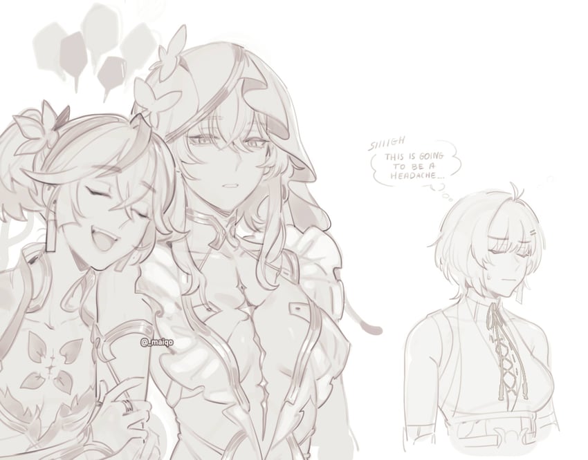 rover, female rover, camellya, and shorekeeper (wuthering waves) drawn by maiqo