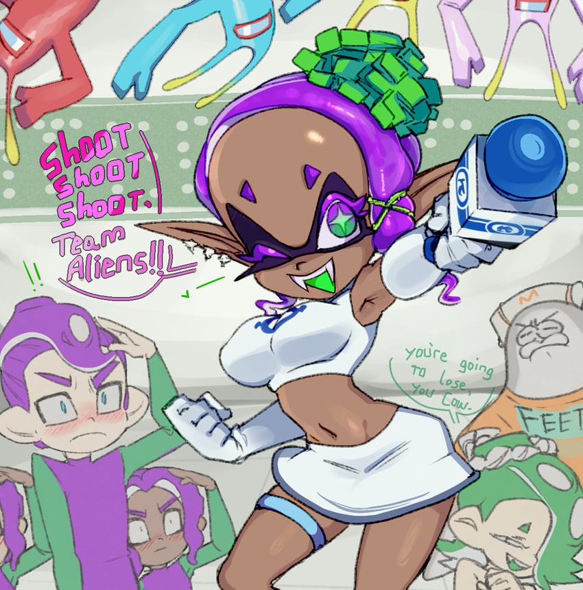 octoling player character, shiver, frye, octoling boy, big man, and 2 more (splatoon and 2 more) drawn by drawfag