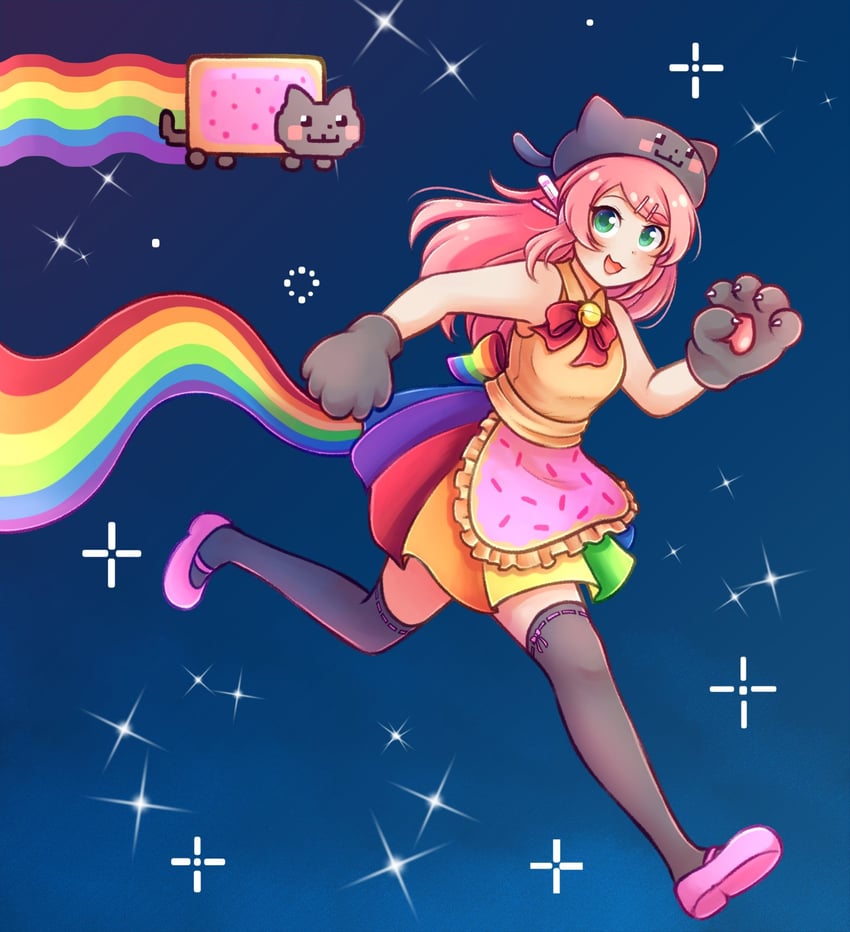 momone momo and nyan cat (utau and 2 more) drawn by chanpotei