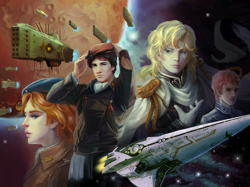 yang wen-li, reinhard von lohengramm, siegfried kircheis, frederica greenhill, and bruenhild (ginga eiyuu densetsu) drawn by m4a1tuhao