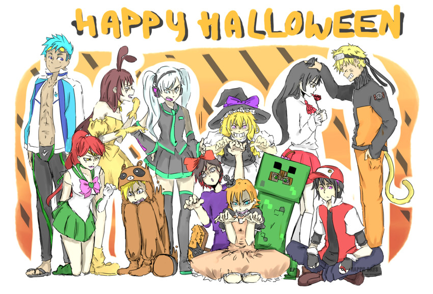 hatsune miku, kirisame marisa, red, uzumaki naruto, ruby rose, and 19 more (touhou and 12 more) drawn by happii