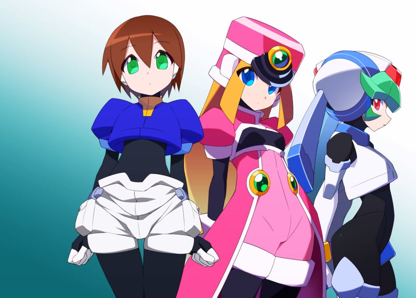 aile, pandora, model w, and prairie (mega man and 1 more) drawn by kaidou_zx