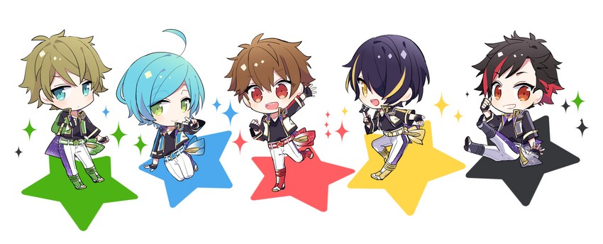 morisawa chiaki, shinkai kanata, sengoku shinobu, takamine midori, and nagumo tetora (ensemble stars!) drawn by yoshiki