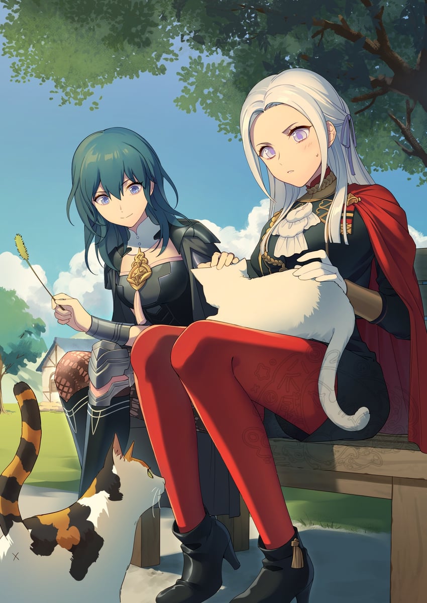 female byleth and edelgard von hresvelg (fire emblem and 1 more) drawn by komoeu