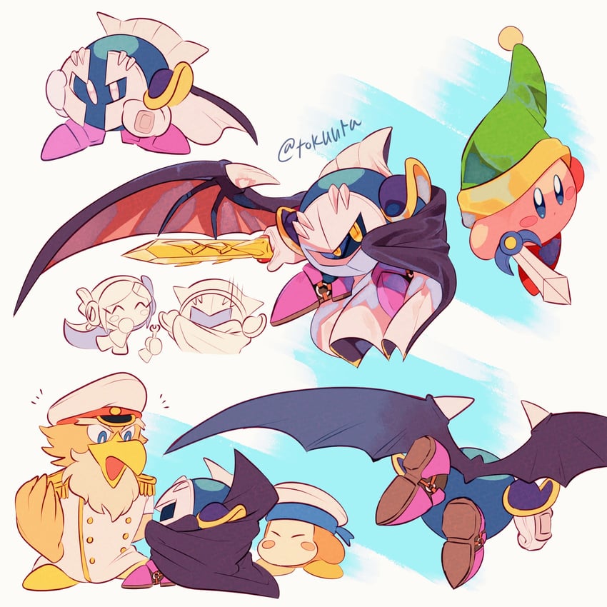 kirby, meta knight, susie, sword kirby, sailor waddle dee, and 1 more (kirby) drawn by tokuura