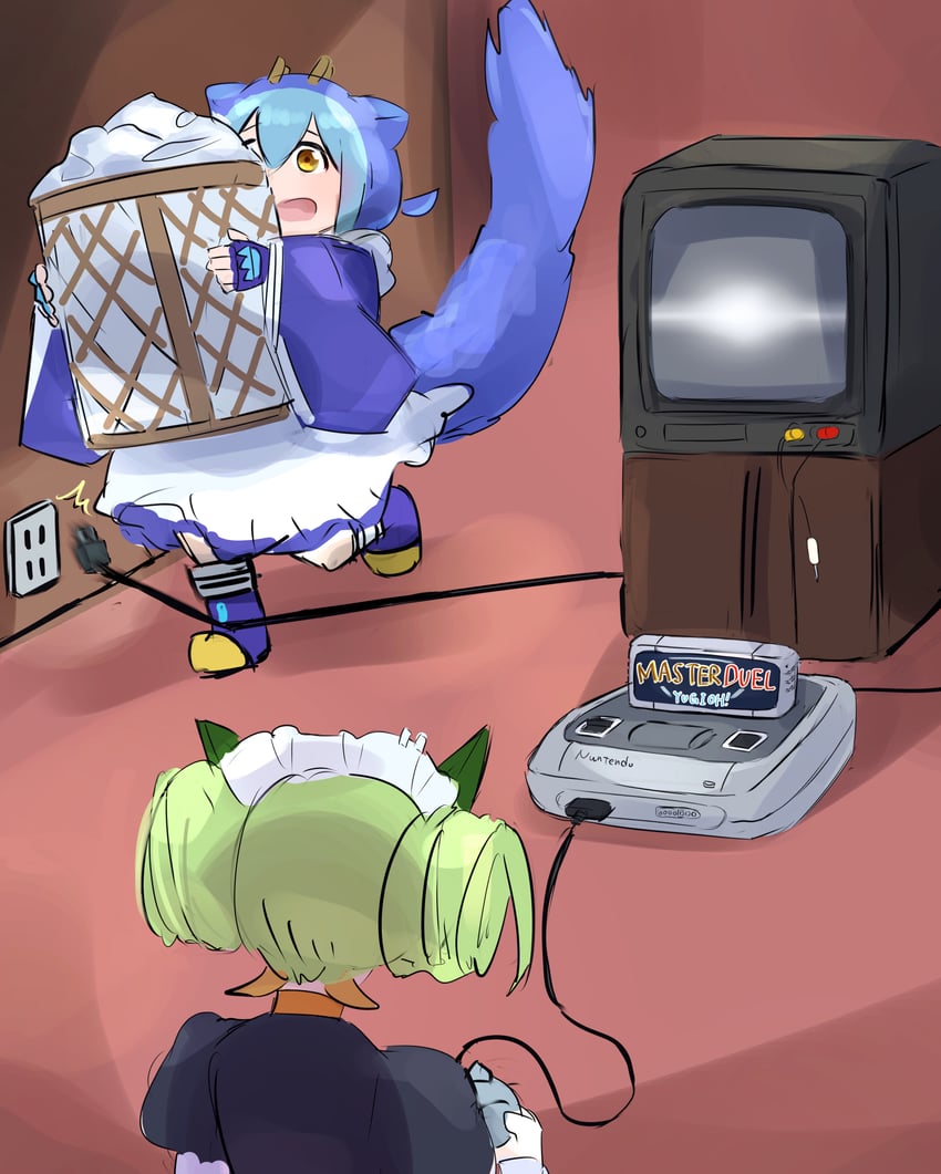 laundry dragonmaid and parlor dragonmaid (yu-gi-oh! and 1 more) drawn by hatano_kiyoshi