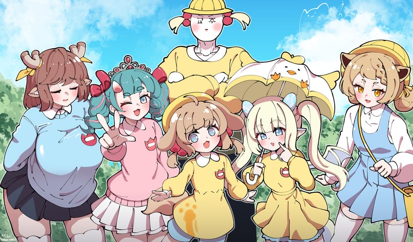 butter, diana, leader, opal, picora, and 1 more (trickcal) drawn by majinmallow