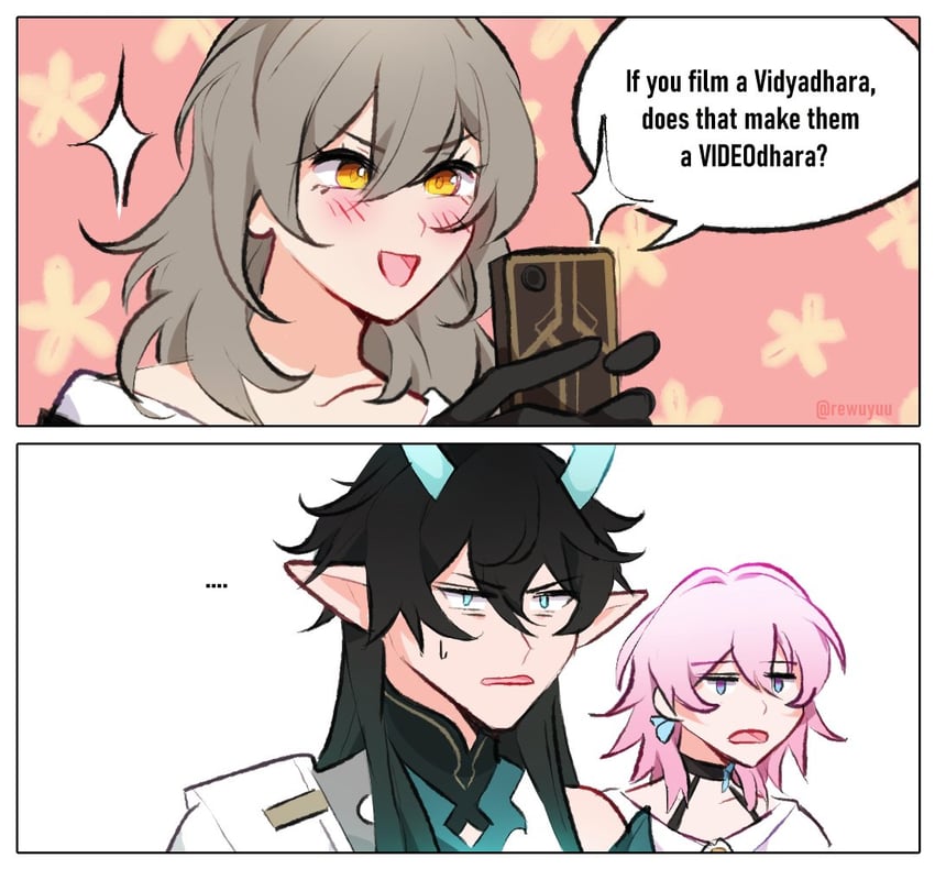 trailblazer, stelle, march 7th, and dan heng (honkai and 1 more) drawn by rewuyuu
