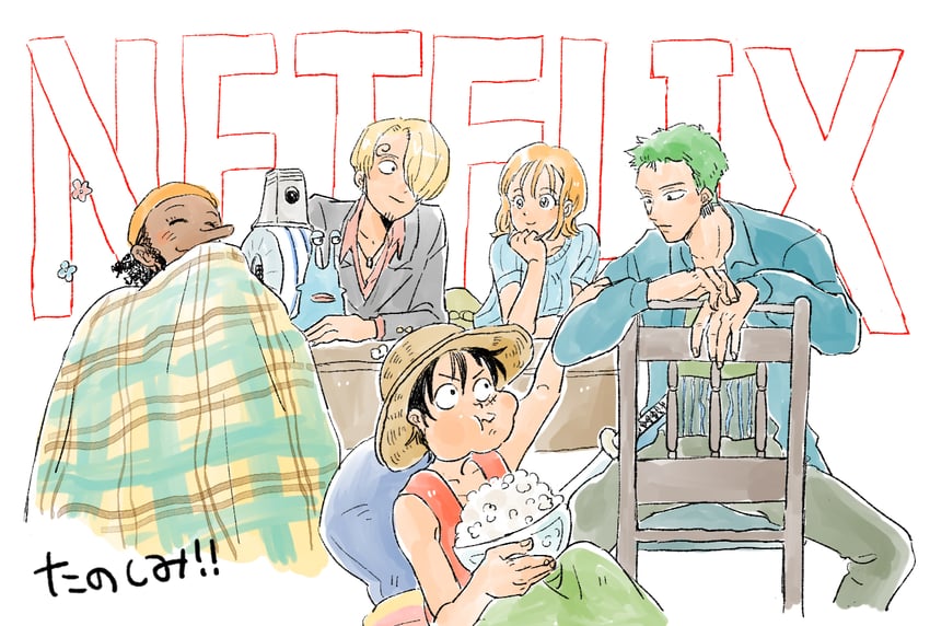 nami, monkey d. luffy, roronoa zoro, sanji, and usopp (one piece and 1 more) drawn by rikichan214