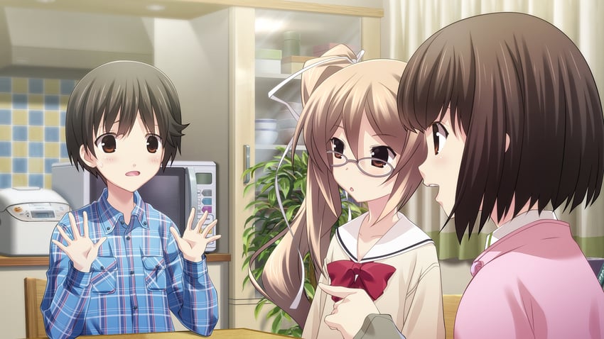 yamazoe uki, tachibana yui, and tachibana yuuto (chaos;child) drawn by sasaki_mutsumi