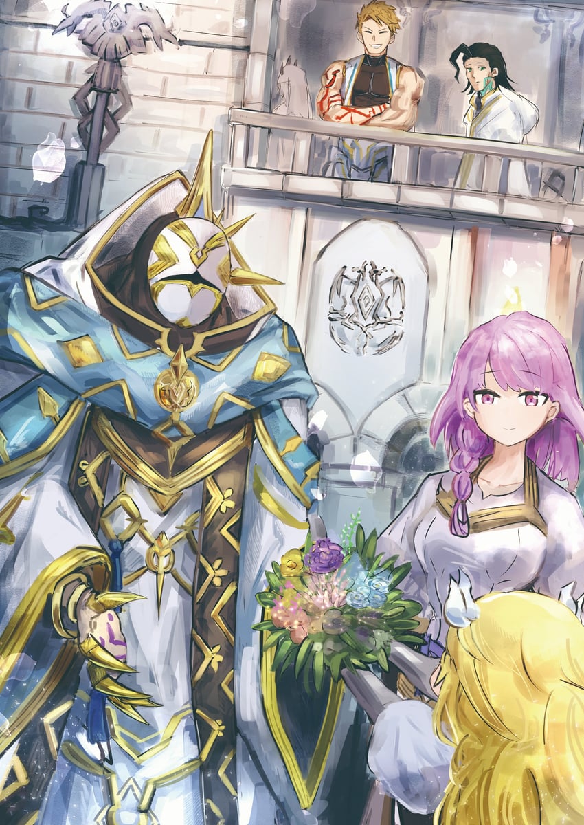 ecclesia, fleurdelis, dogmatika ecclesia the virtuous, dogmatika fleurdelis the knighted, white relic of dogmatika, and 3 more (yu-gi-oh!) drawn by hatano_kiyoshi