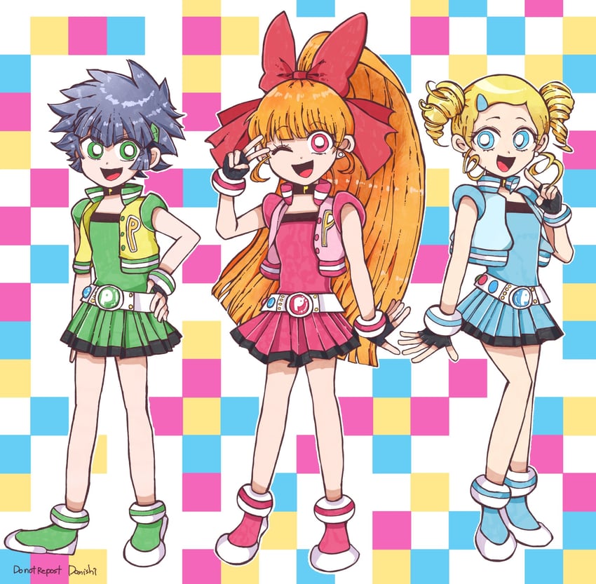 akazutsumi momoko, matsubara kaoru, goutokuji miyako, hyper blossom, powered buttercup, and 1 more (powerpuff girls z) drawn by danishi