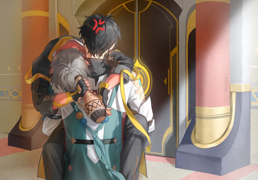 trailblazer, caelus, and dan heng (honkai and 1 more) drawn by 0saeng2