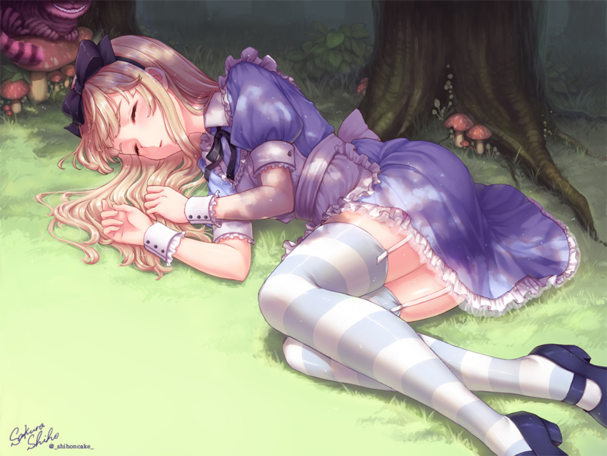 alice and cheshire cat (alice's adventures in wonderland) drawn by sakura_shiho