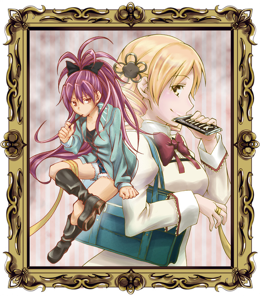 sakura kyoko and tomoe mami (mahou shoujo madoka magica) drawn by renji_(orange_ize)