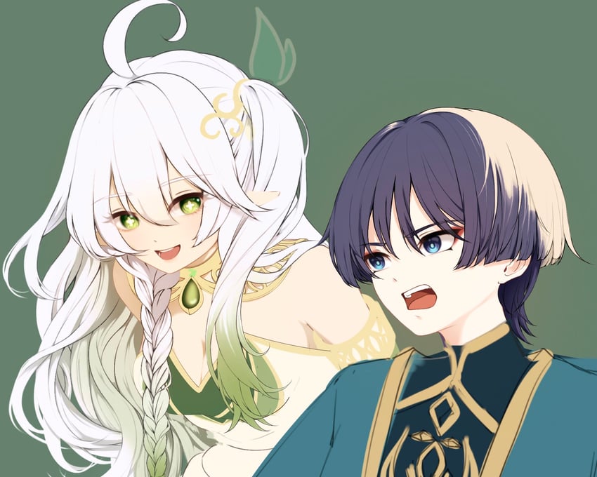 scaramouche, nahida, and rukkhadevata (genshin impact) drawn by janya_1128 and janya_1129