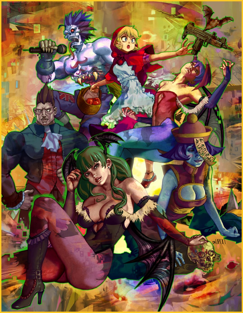morrigan aensland, lilith, hsien-ko, b.b. hood, demitri maximoff, and 1 more (darkstalkers) drawn by upon_thou_fair_cat