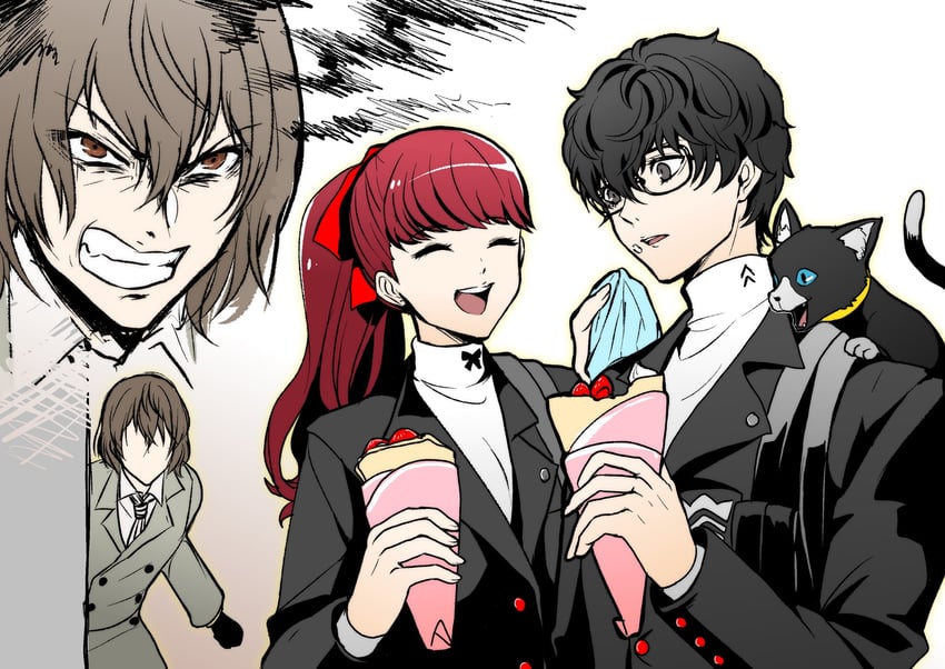 amamiya ren, yoshizawa kasumi, akechi gorou, and morgana (persona and 2 more) drawn by igusaharu