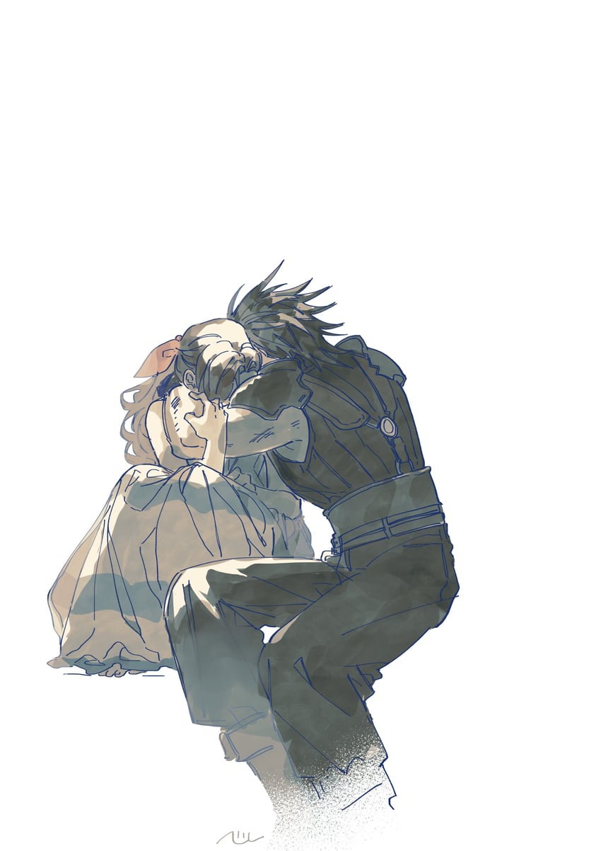 aerith gainsborough and zack fair (final fantasy and 2 more) drawn by nul