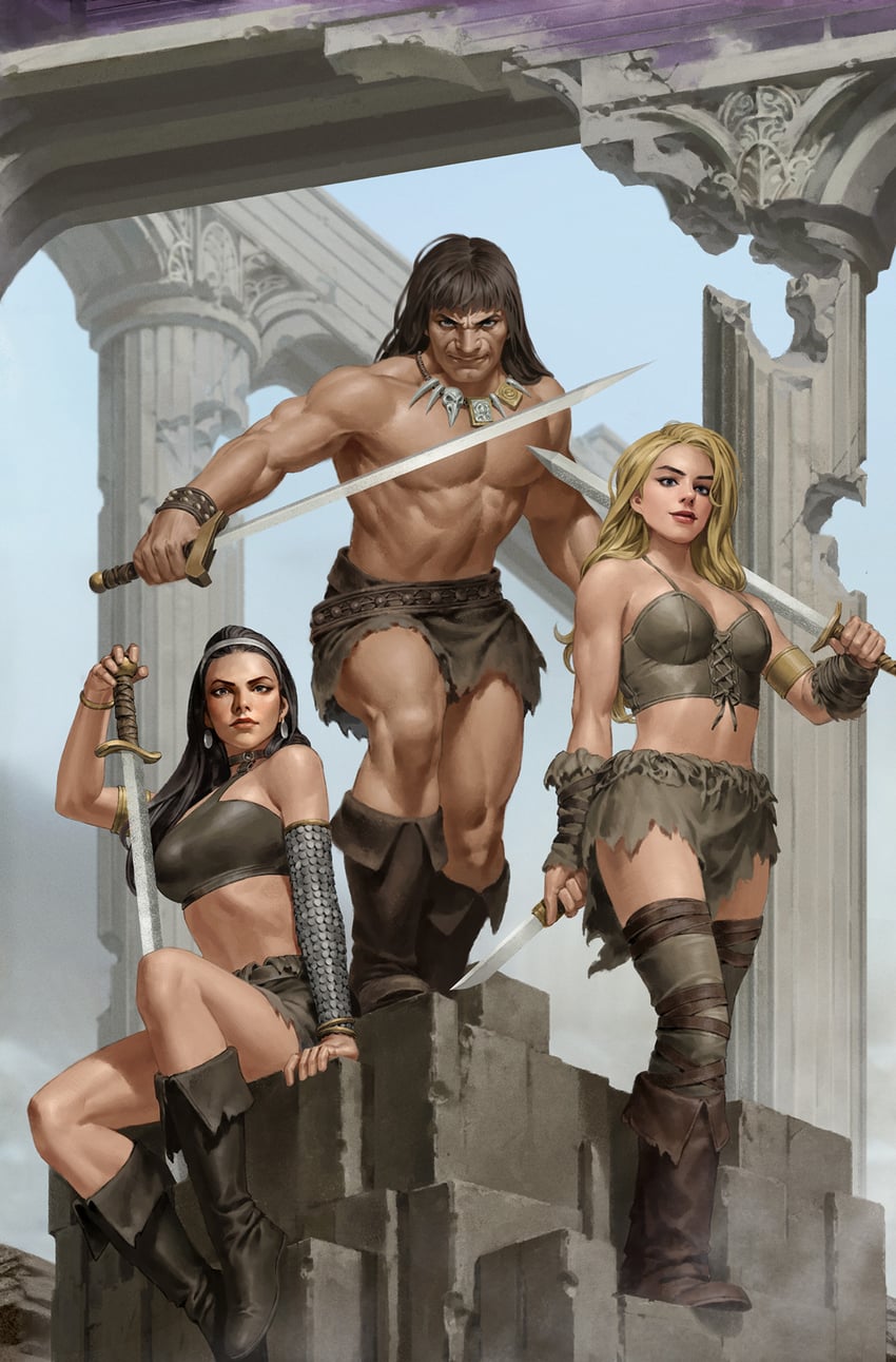 conan the barbarian, valeria, and belit (conan) drawn by yoon_junggeun