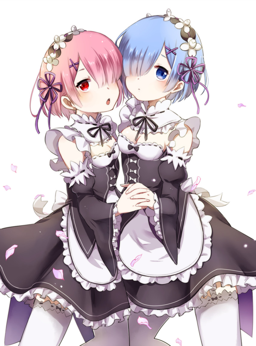 rem and ram (re:zero kara hajimeru isekai seikatsu) drawn by motohara_moka