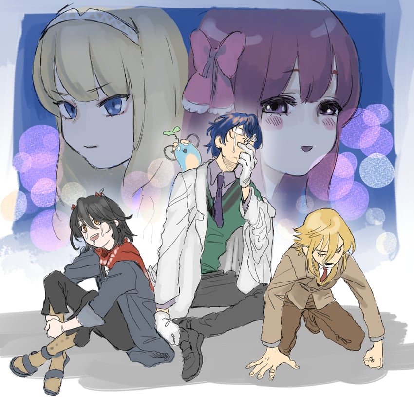 uzuki kou, mashiro meme, leos vincent, mameneko, amane, and 1 more (nijisanji and 2 more) drawn by koze_niire
