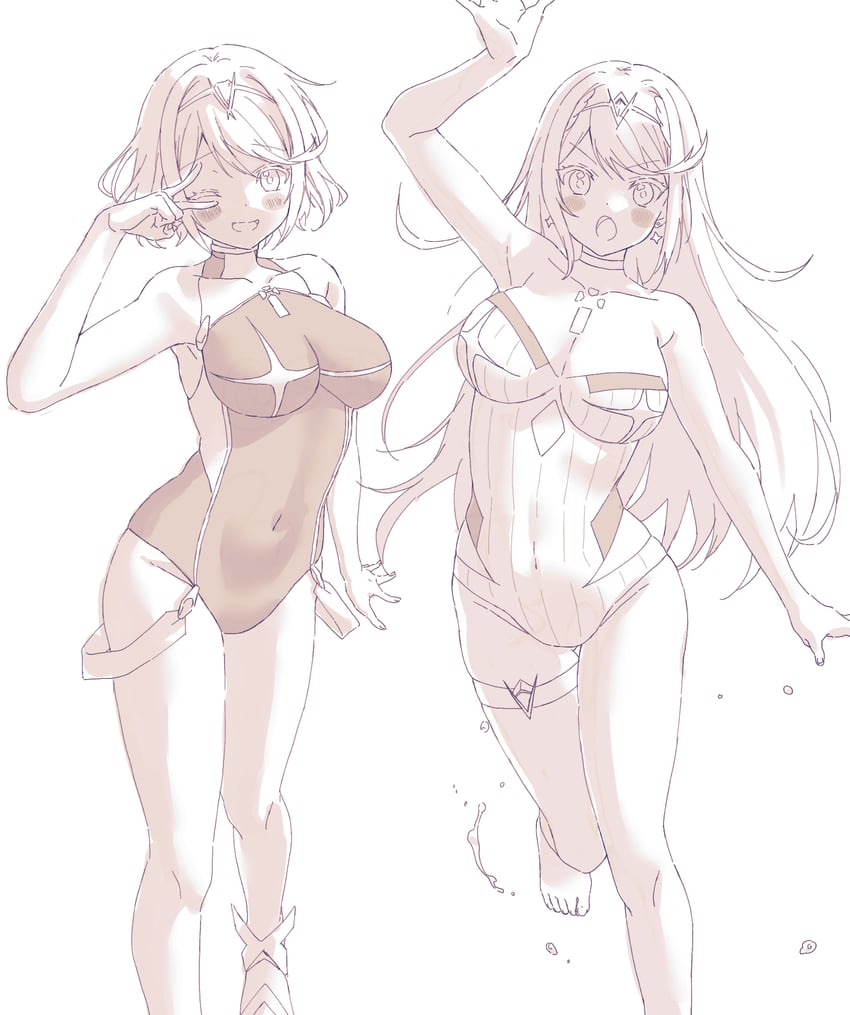 pyra and mythra (xenoblade chronicles and 1 more) drawn by sephikowa
