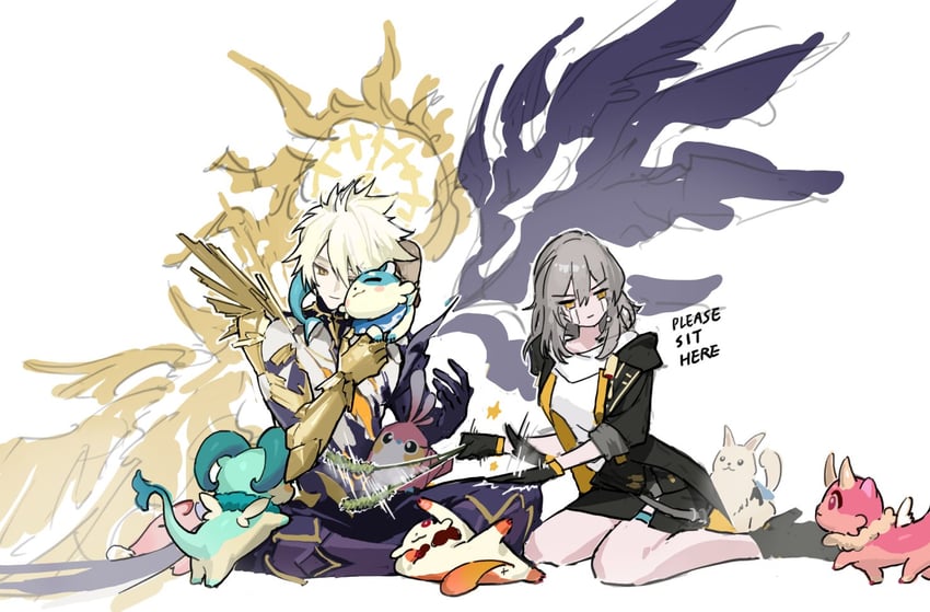 trailblazer, stelle, phainon, peppy, and bubbles (honkai and 1 more) drawn by saber_beam