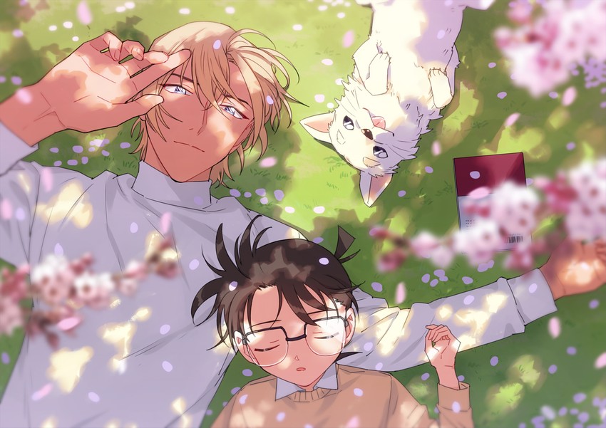 edogawa conan, amuro tooru, and haro (meitantei conan) drawn by k_(gear_labo)