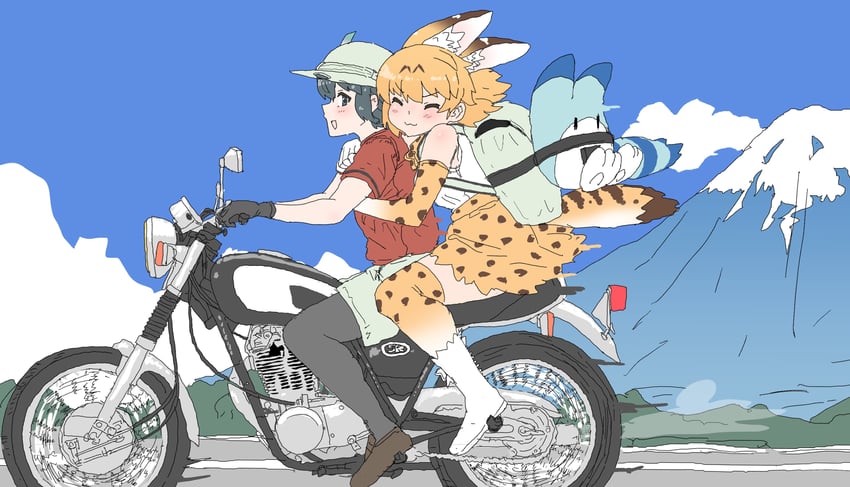 serval, kaban, and lucky beast (kemono friends) drawn by kumasyan1998