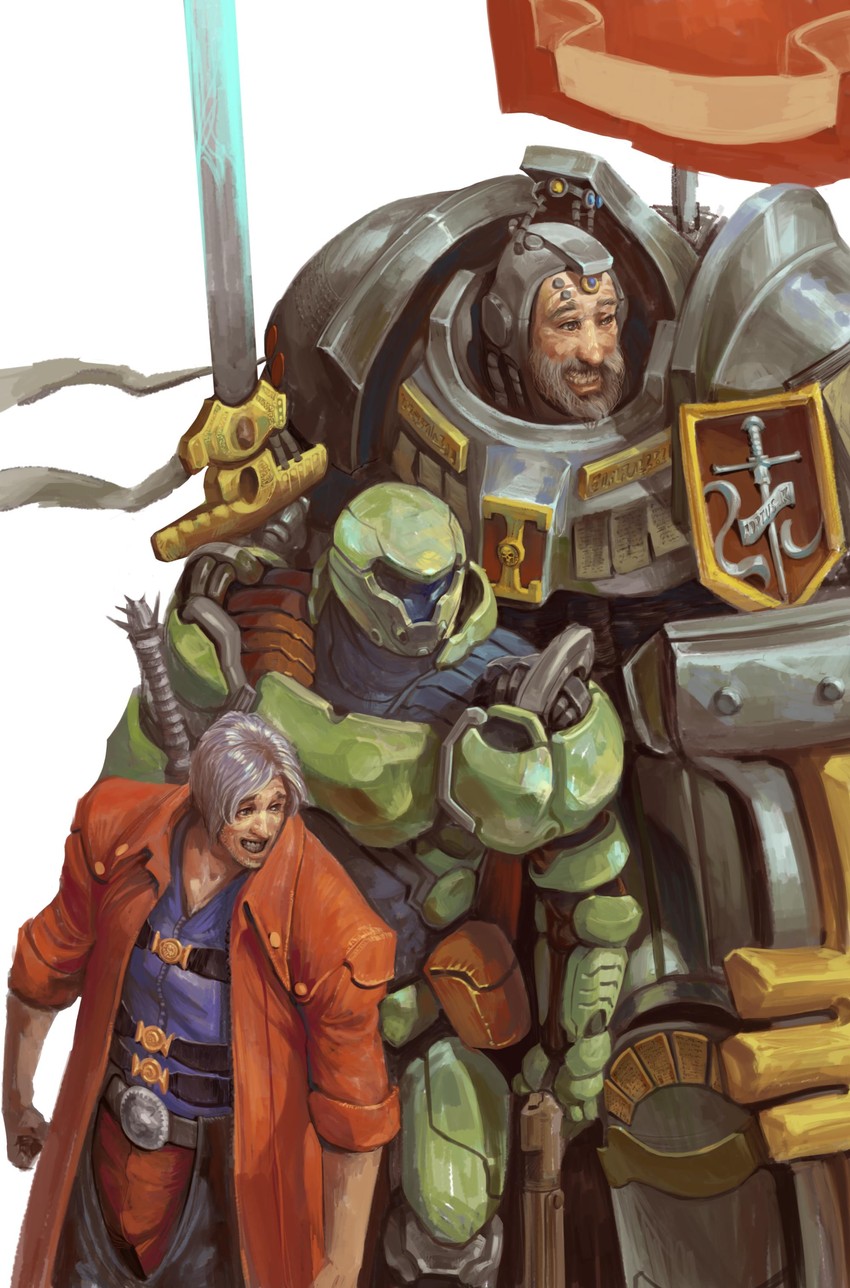 dante, doomguy, and kaldor draigo (devil may cry and 2 more) drawn by ahriman_(sdhsyh)