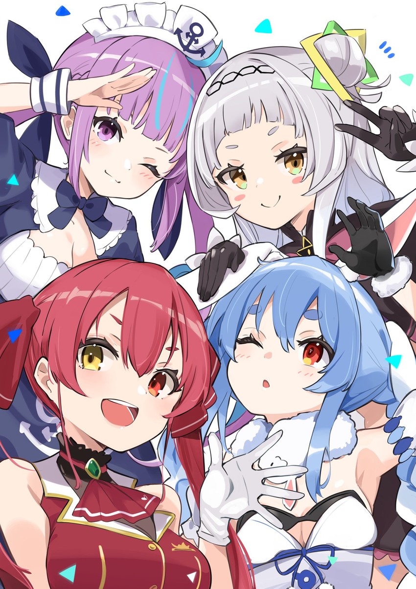 houshou marine, usada pekora, minato aqua, and murasaki shion (hololive) drawn by anbasa_(amaneyuz13)
