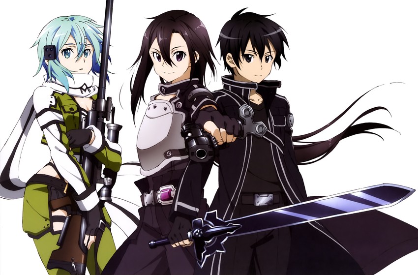 kirito and sinon (sword art online) drawn by kawatsuma_tomomi