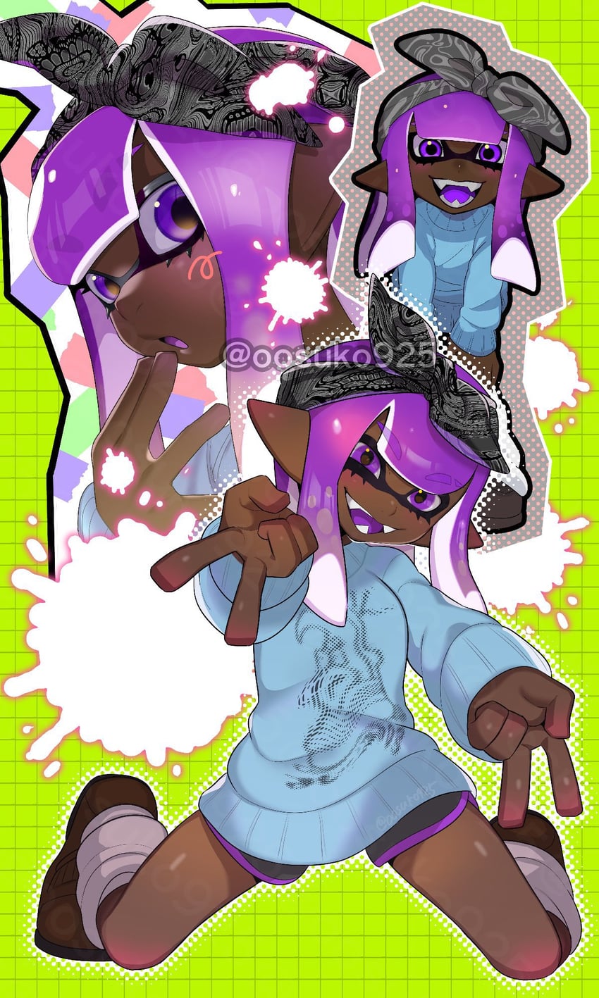 inkling player character and inkling girl (splatoon) drawn by naoki_(oosuko)