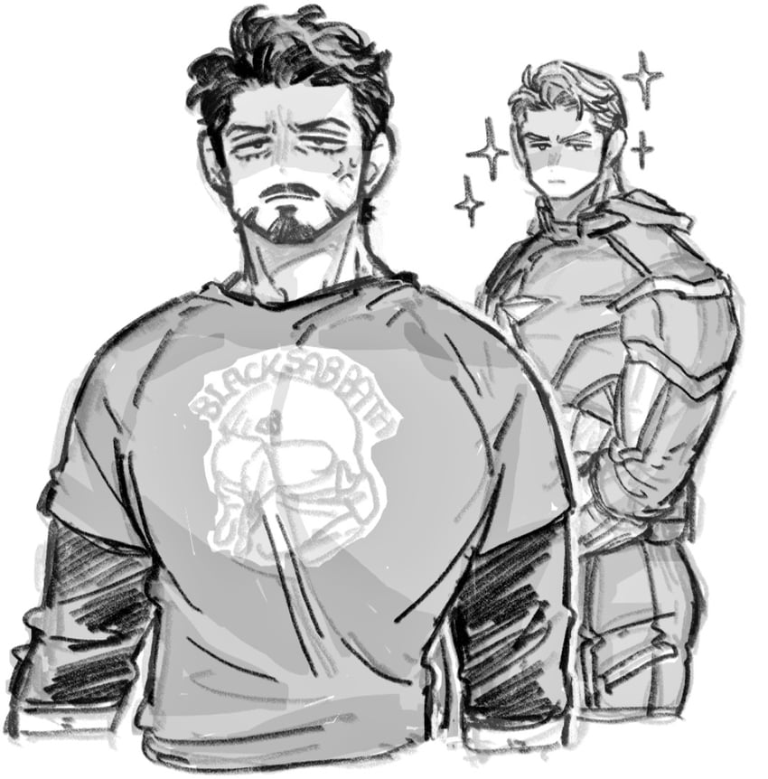 steve rogers, tony stark, and captain america (marvel and 3 more) drawn by dishing