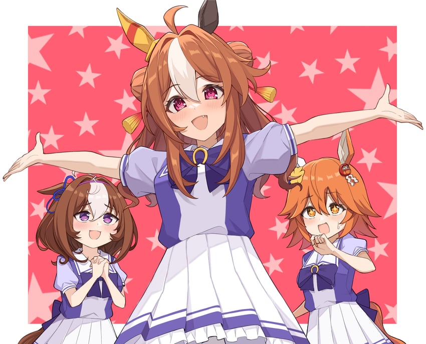 meisho doto, matikanefukukitaru, and copano rickey (umamusume) drawn by nagaburo_imoni