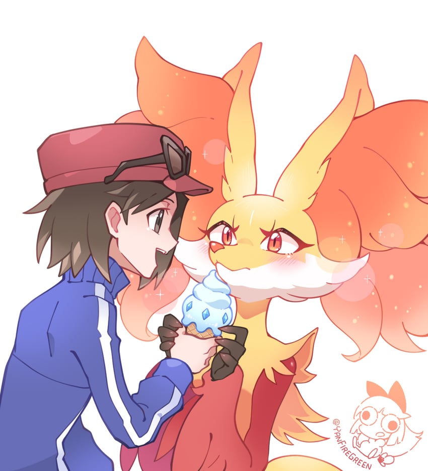 calem and delphox (pokemon and 1 more) drawn by yan531