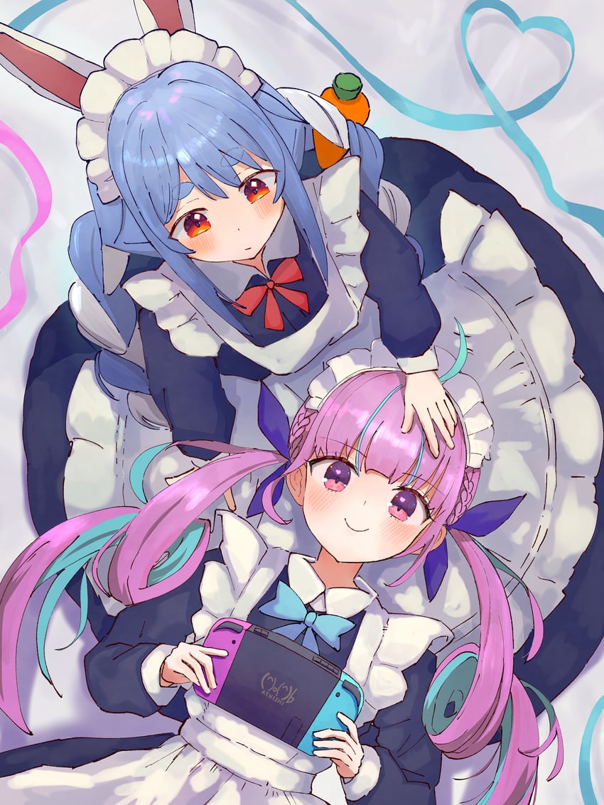 usada pekora and minato aqua (hololive) drawn by roya_(roya247)