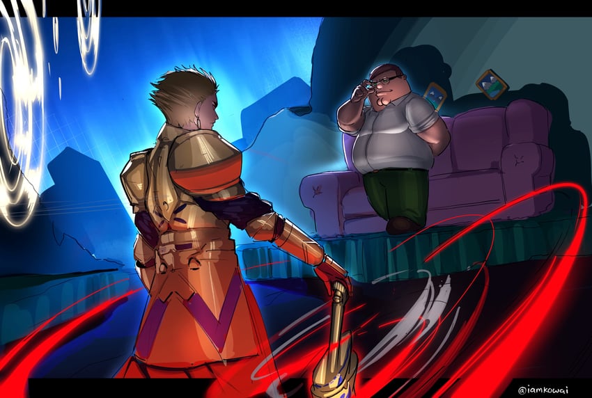 gilgamesh and peter griffin (fate and 2 more) drawn by kowai_(iamkowai)