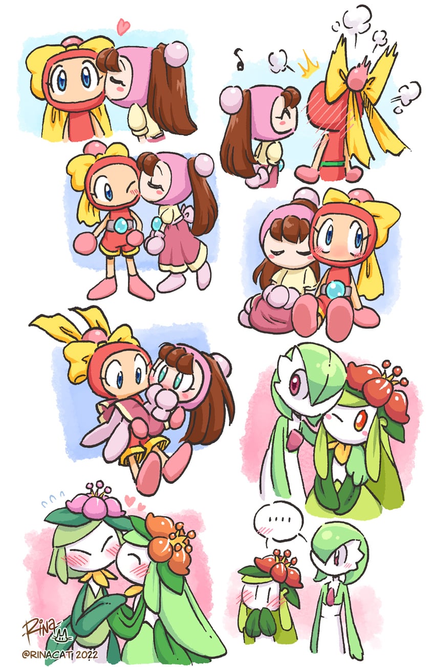 gardevoir, lilligant, hisuian lilligant, pink bomber, and red bomber (pokemon and 2 more) drawn by rina_cat
