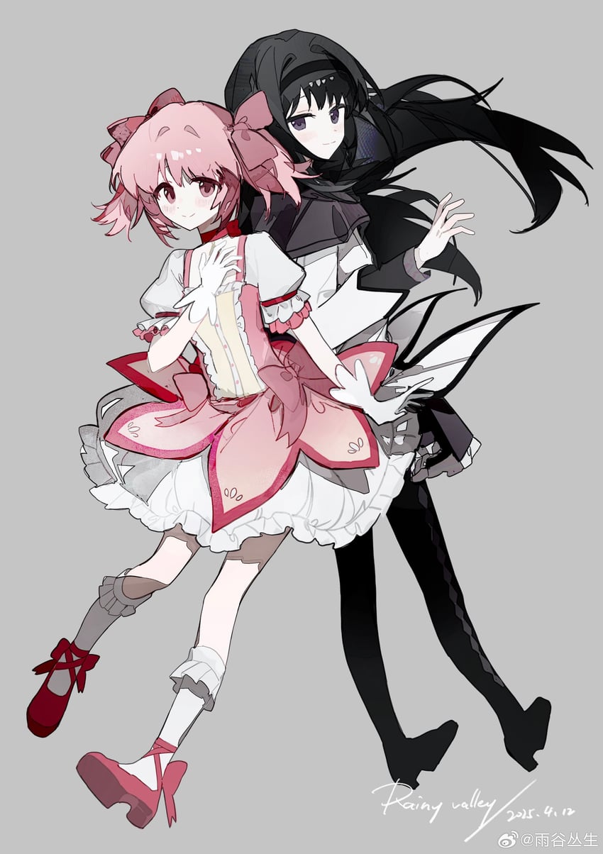 akemi homura and kaname madoka (mahou shoujo madoka magica) drawn by buqiyong