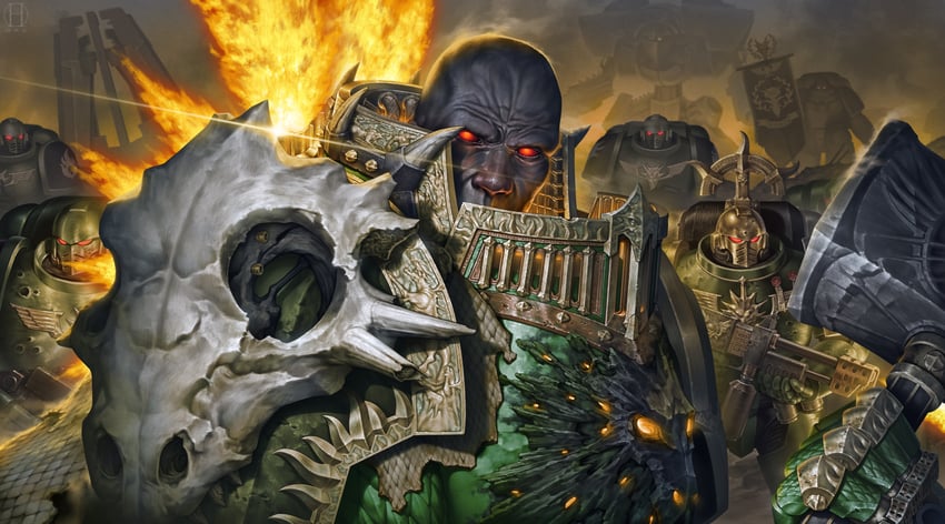 adeptus astartes and vulkan (warhammer 40k) drawn by hinchel_or