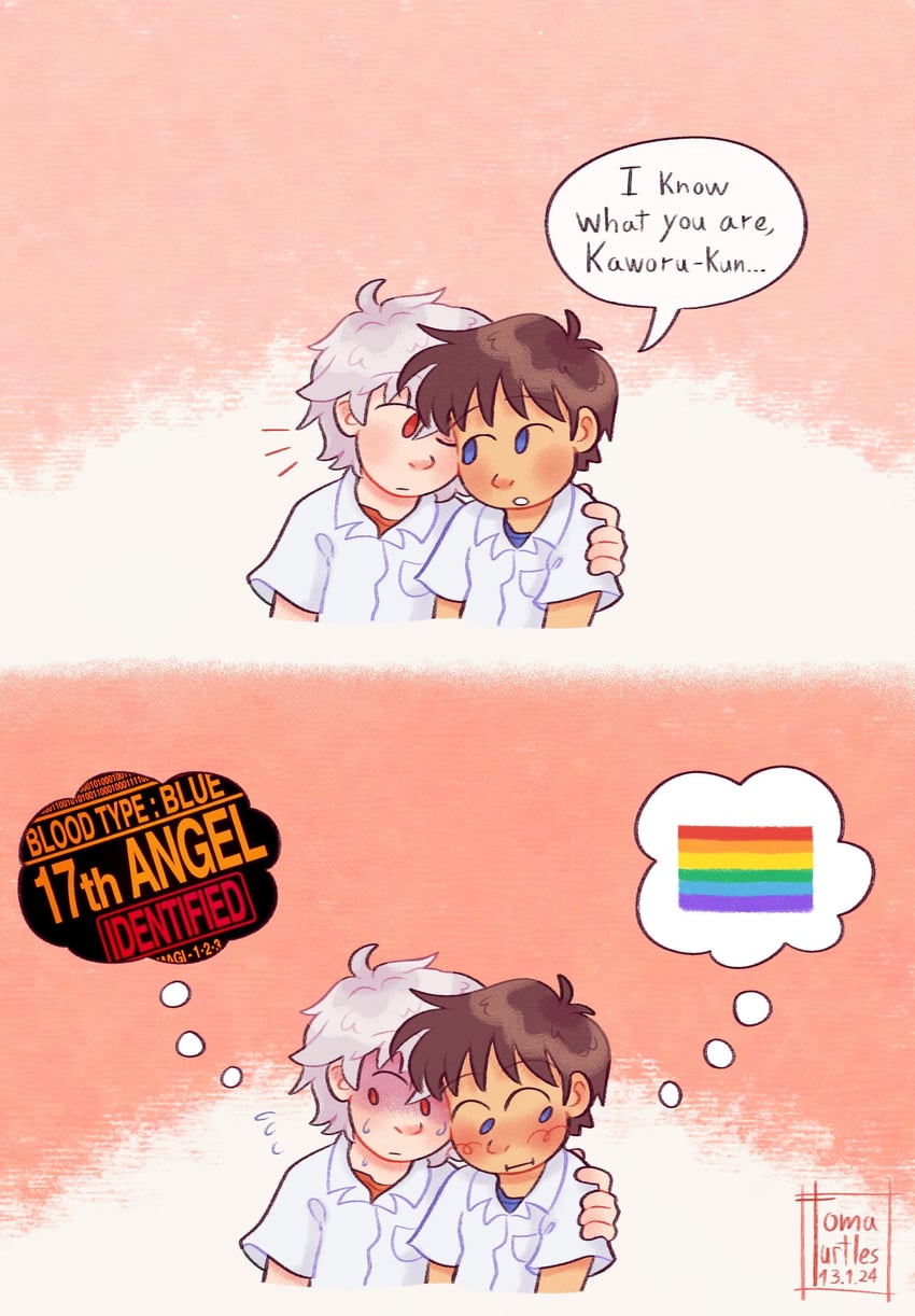 ikari shinji and nagisa kaworu (neon genesis evangelion) drawn by tomaturtles