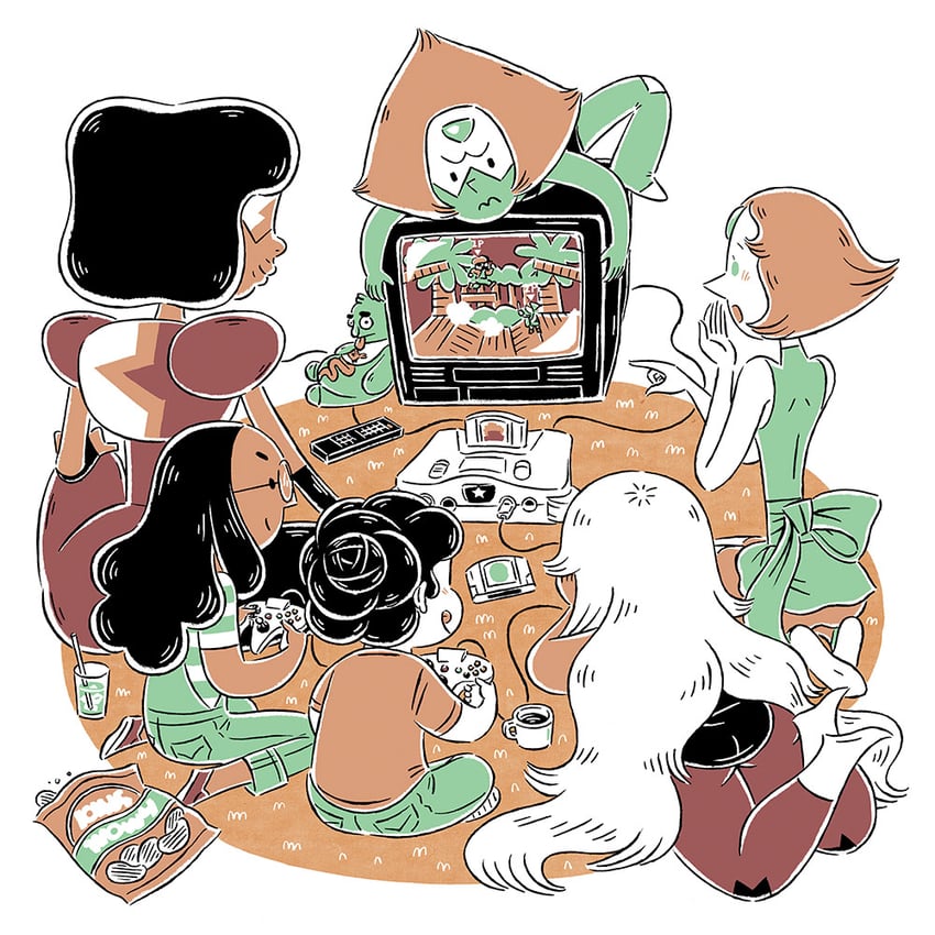 pearl, steven quartz universe, peridot, amethyst, garnet, and 1 more (steven universe) drawn by tajima_naoto