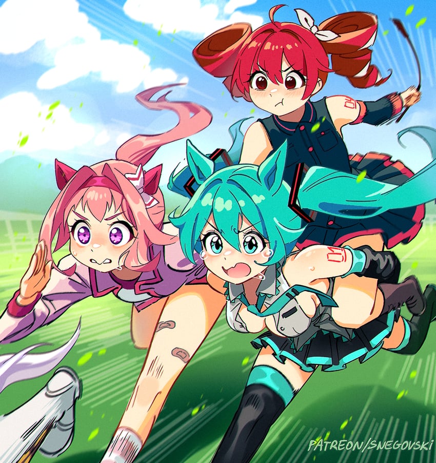 hatsune miku, kasane teto, gold ship, and haru urara (vocaloid and 2 more) drawn by snegovski