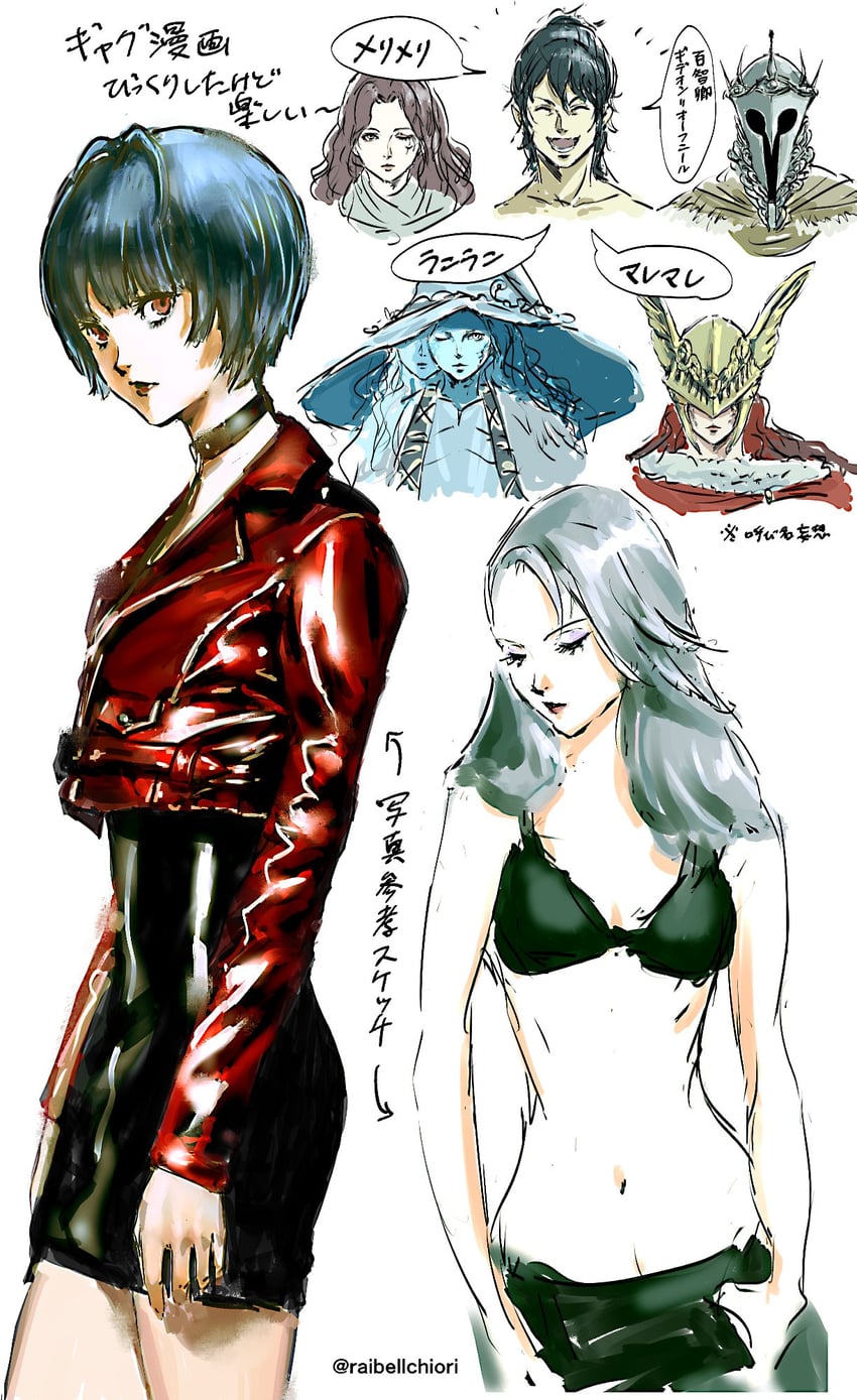 ranni the witch, malenia blade of miquella, tarnished, melina, takemi tae, and 1 more (persona and 2 more) drawn by raibellchiori